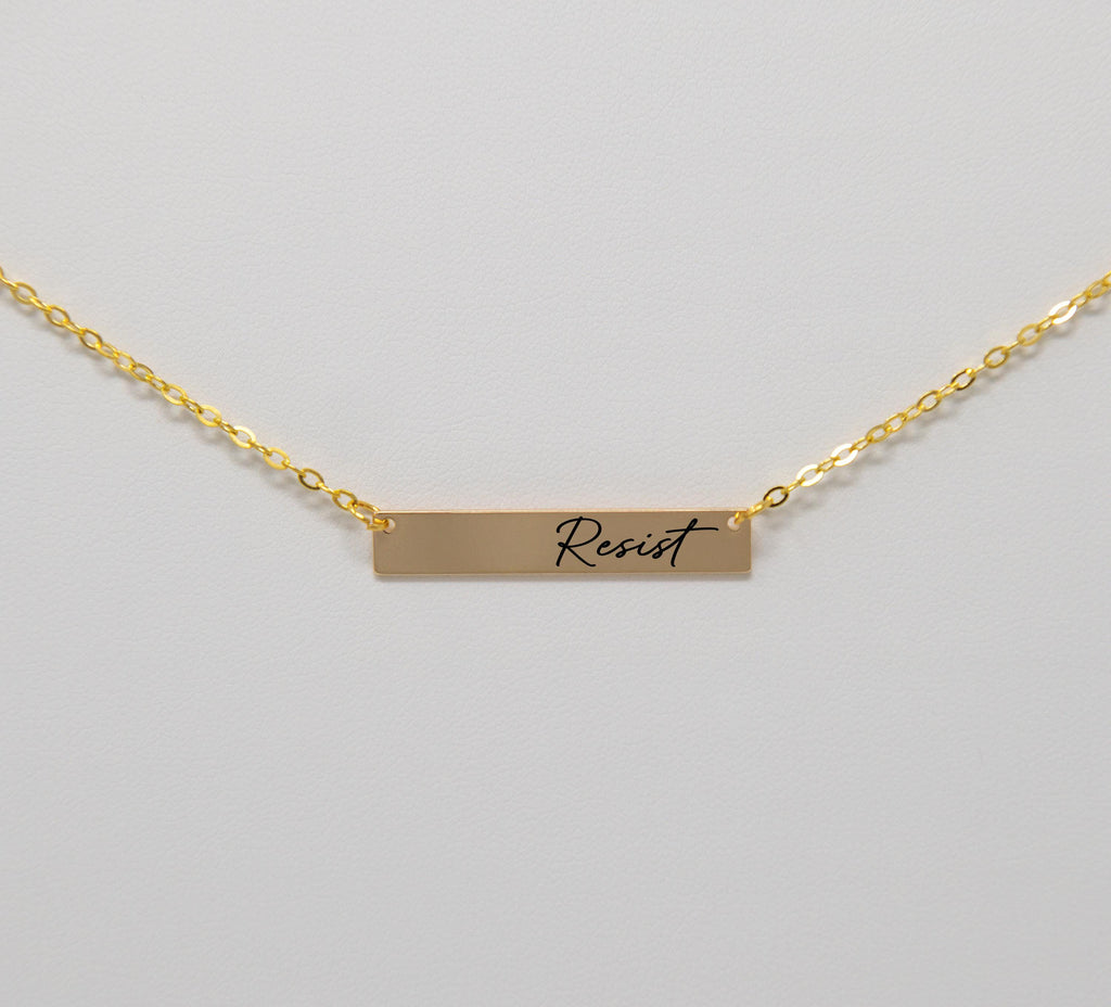 Resist engraved necklace 18k gold plated protest gear feminist