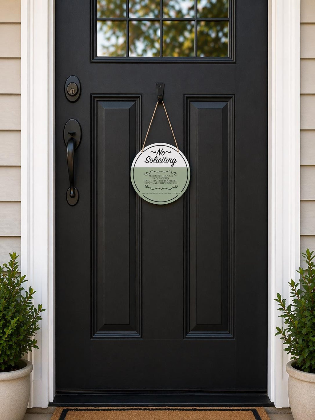 Funny No Soliciting Door Sign: Girl Scout Cookies Exception, Round Hardboard Decor