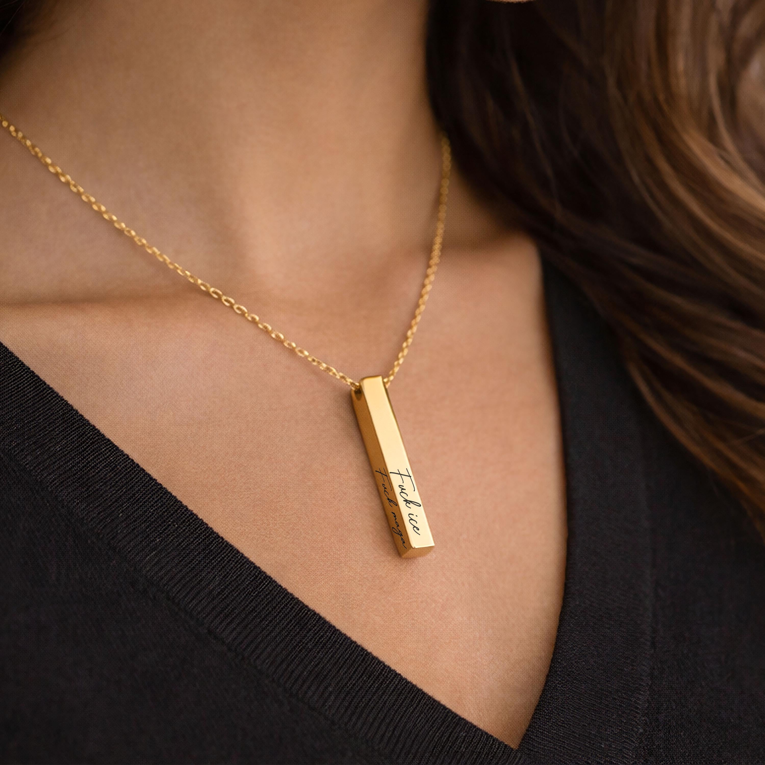 Engraved Bar Necklace: 18k Gold Plated, Feminist Protest Jewelry