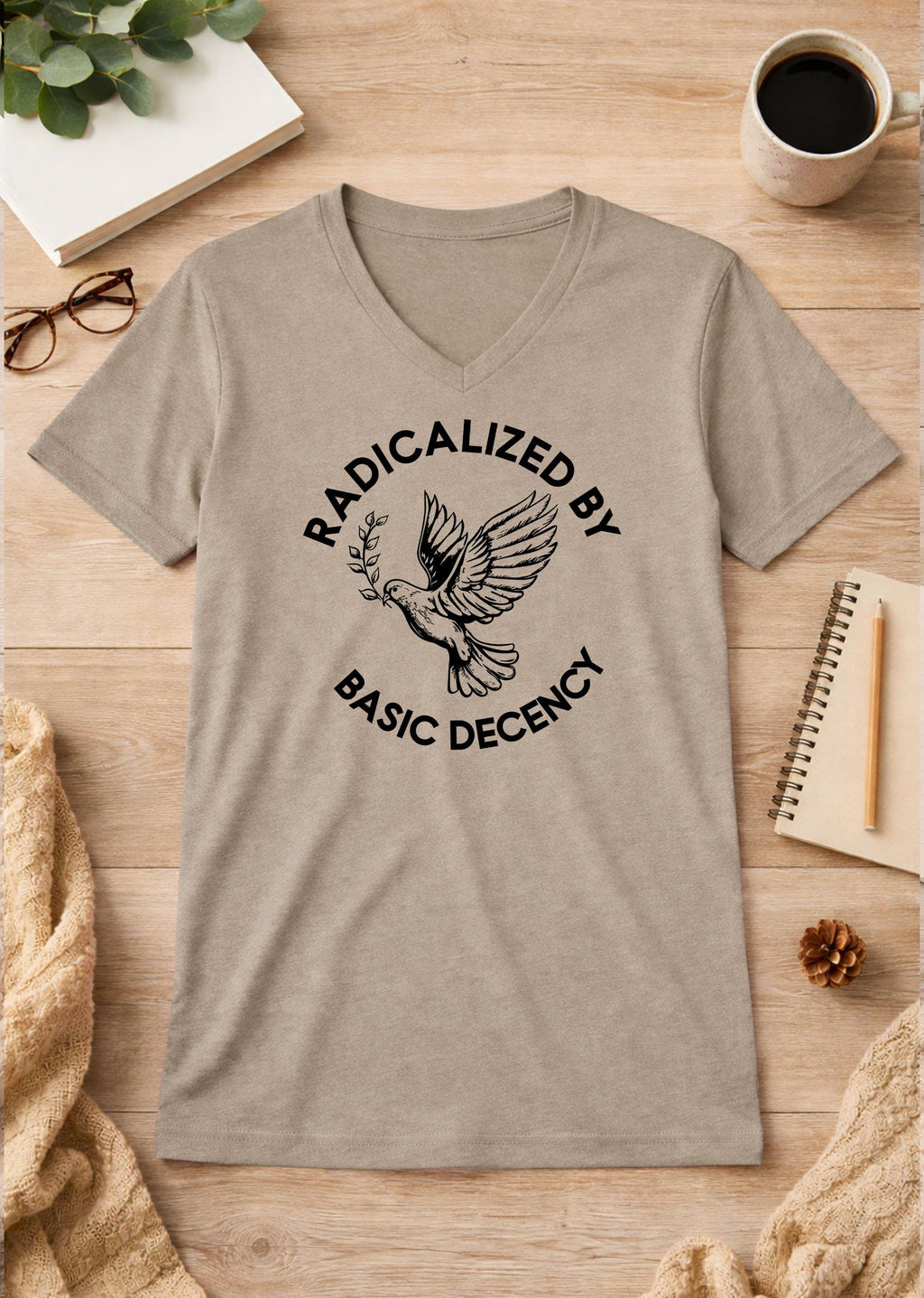 Radicalized By Basic Decency Unisex V-Neck T-Shirt political shirt