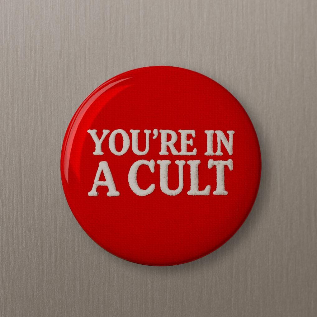 You're in a Cult button pin 8647 fuck trump fuck maga liberal blue wave