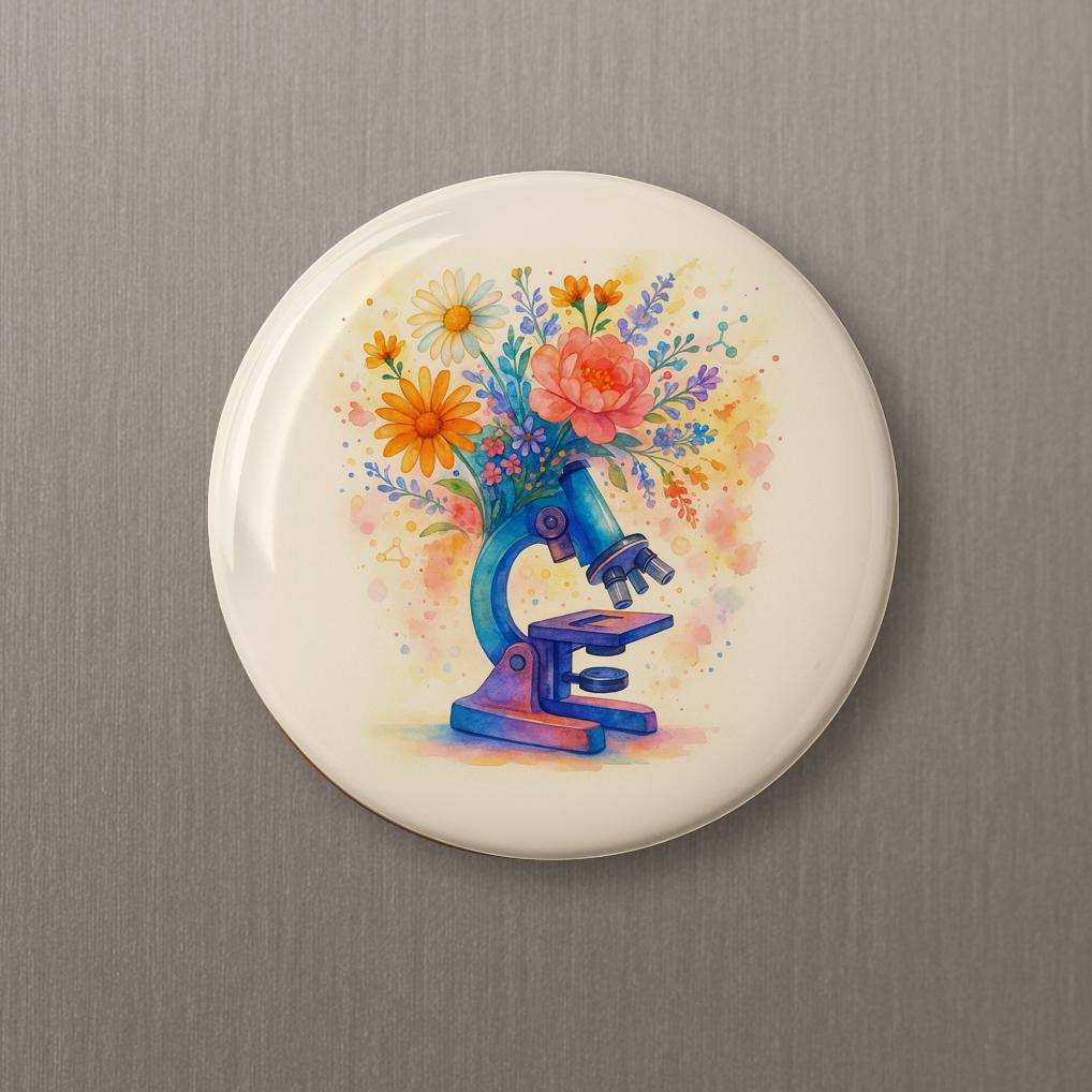 Floral Microscope button pin magnet keychain science loving feminism accessories