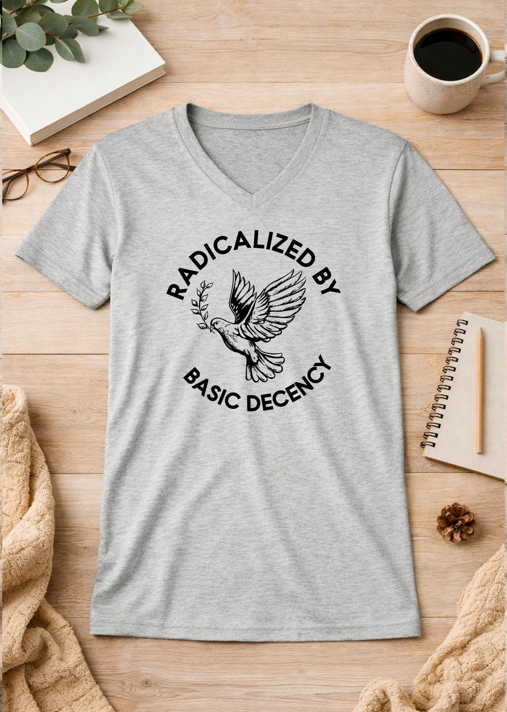 Radicalized By Basic Decency Unisex V-Neck T-Shirt political shirt