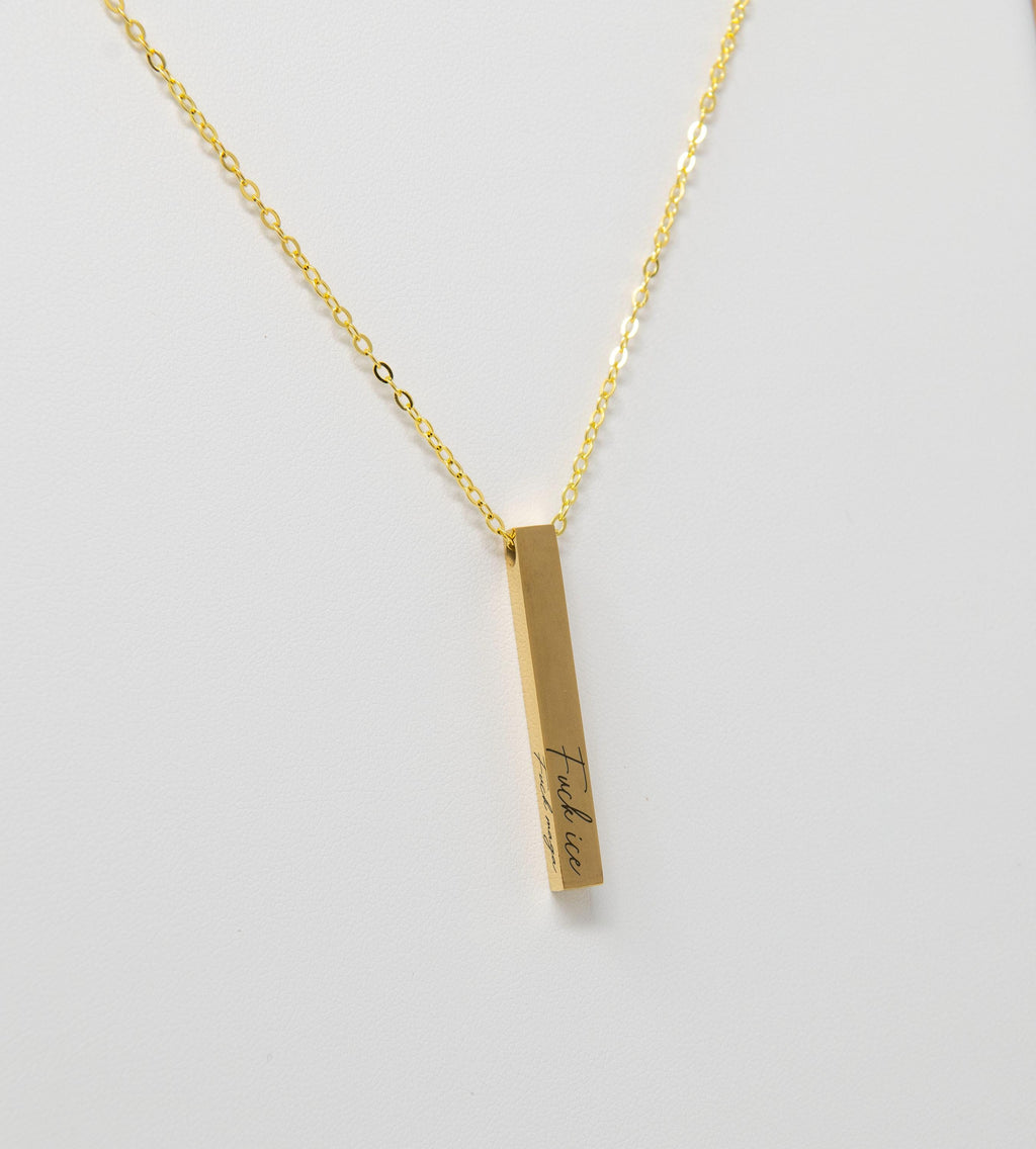 Engraved Bar Necklace: 18k Gold Plated, Feminist Protest Jewelry