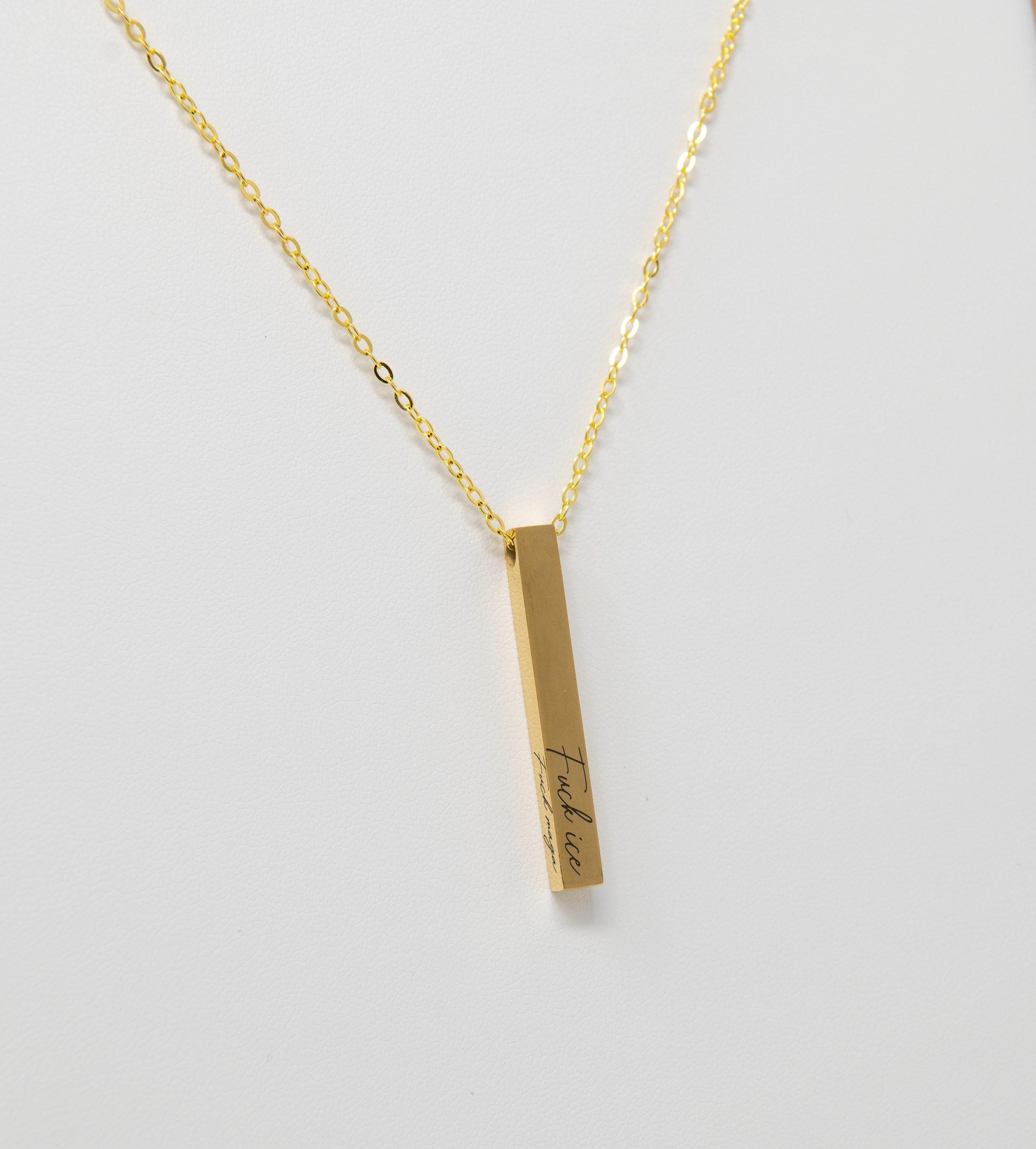 Engraved Bar Necklace: 18k Gold Plated, Feminist Protest Jewelry