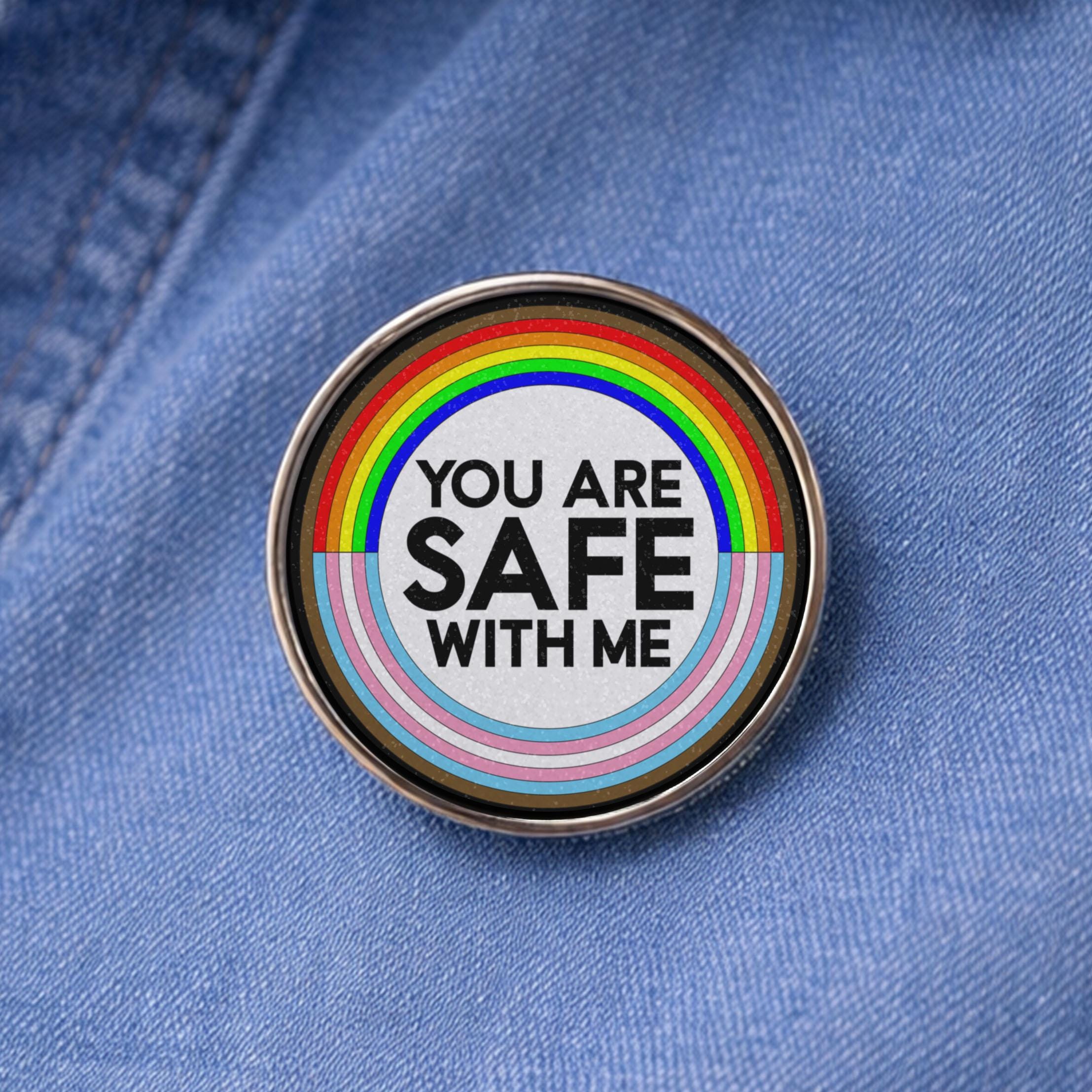 Safe With Me Lapel Pin - Activism Accessory, Political Protest Gear LGBT trans poc support