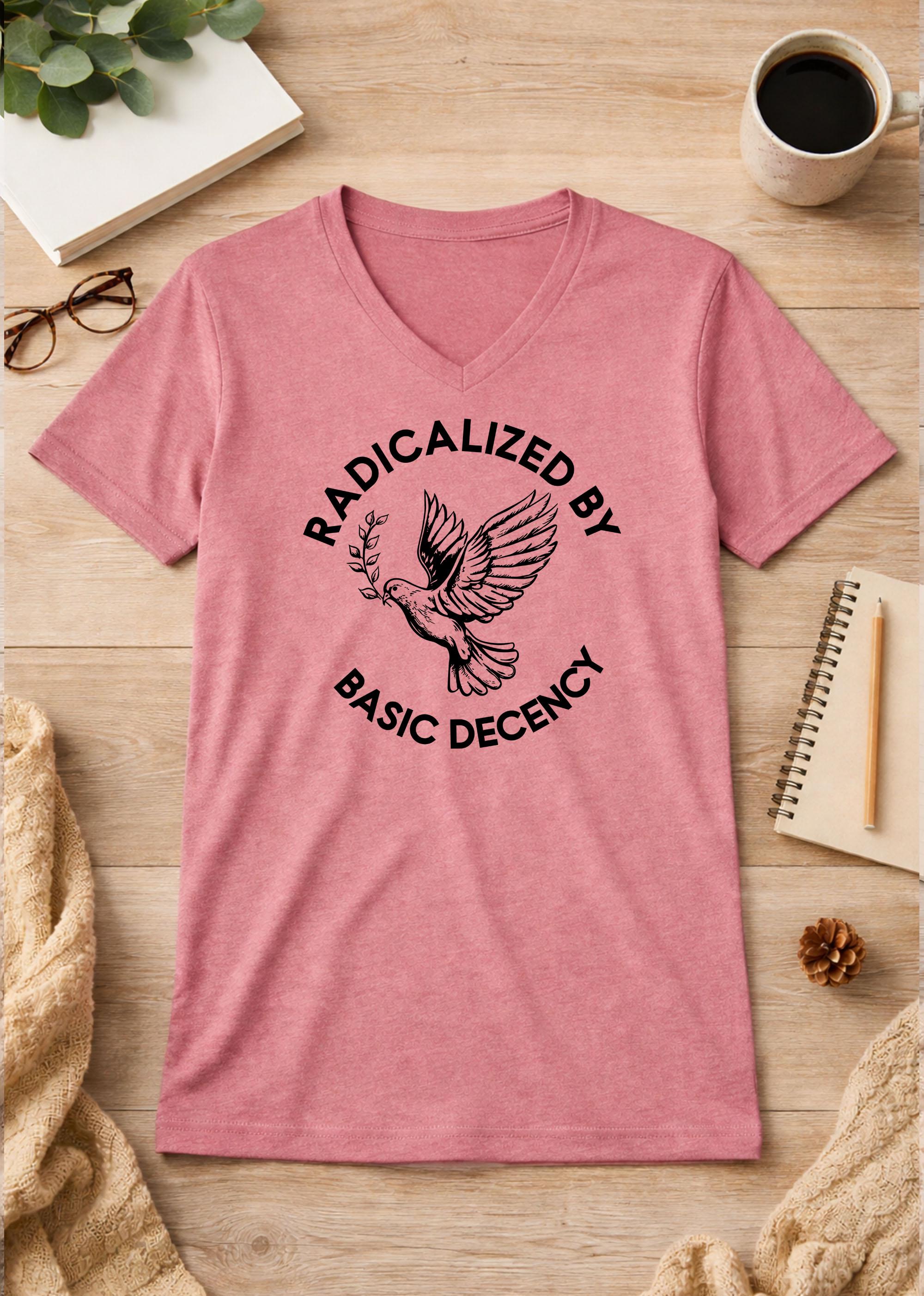 Radicalized By Basic Decency Unisex V-Neck T-Shirt political shirt