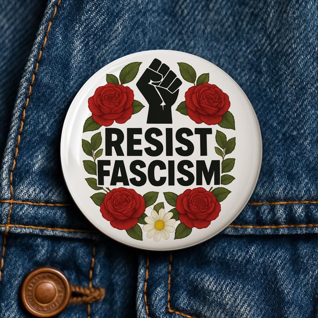 Resist Fascism Floral button pin 8647 fuck trump fuck maga liberal blue wave