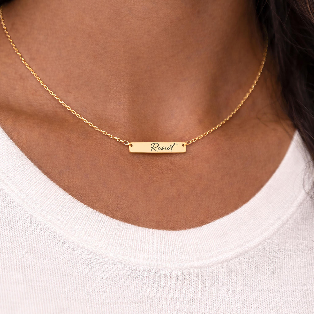 Resist engraved necklace 18k gold plated protest gear feminist