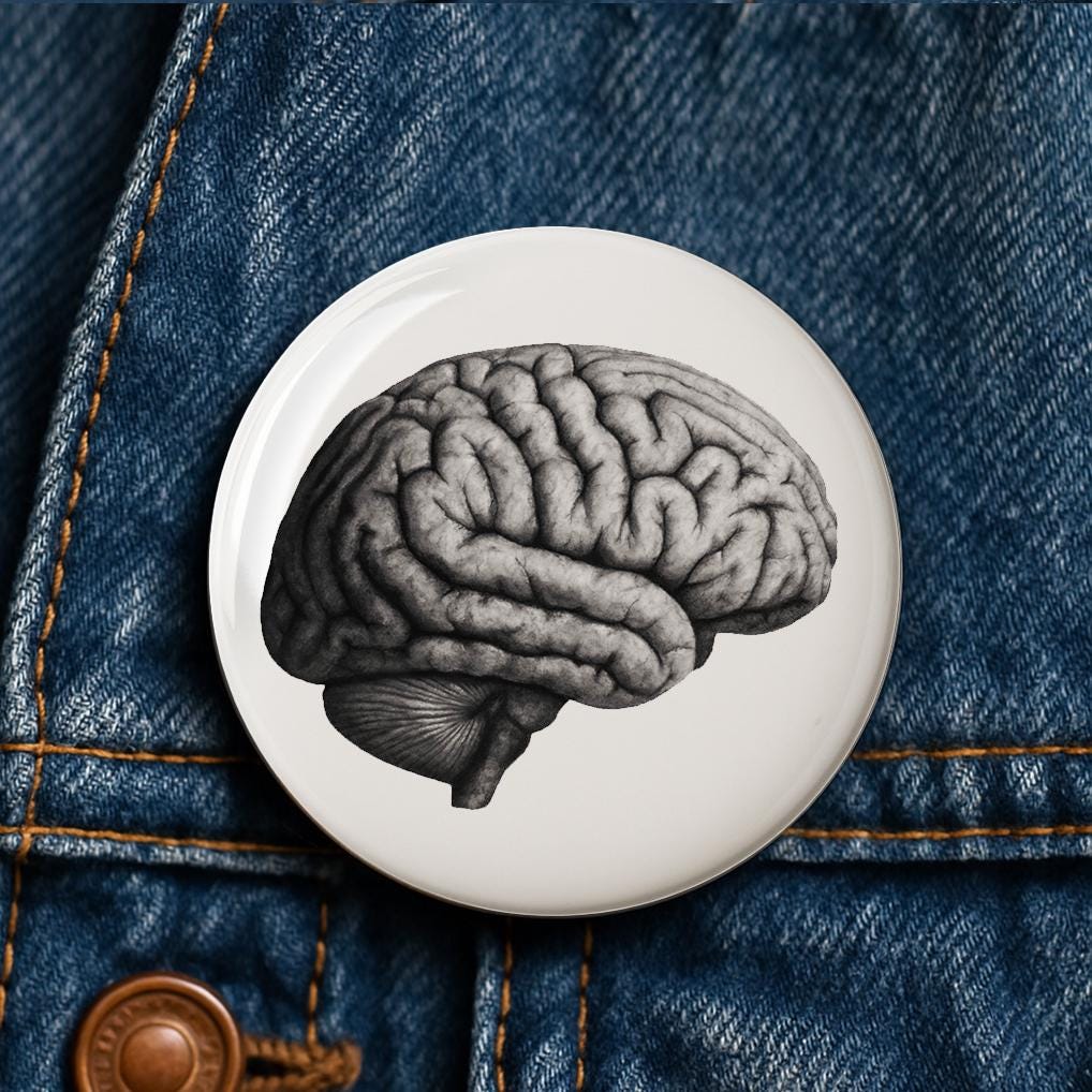 Hand Drawn Charcoal Brain Art Button