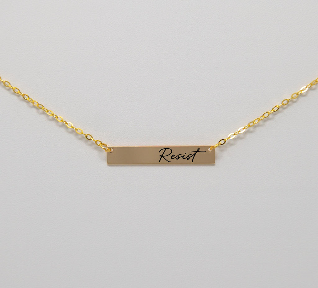 Resist engraved necklace 18k gold plated protest gear feminist