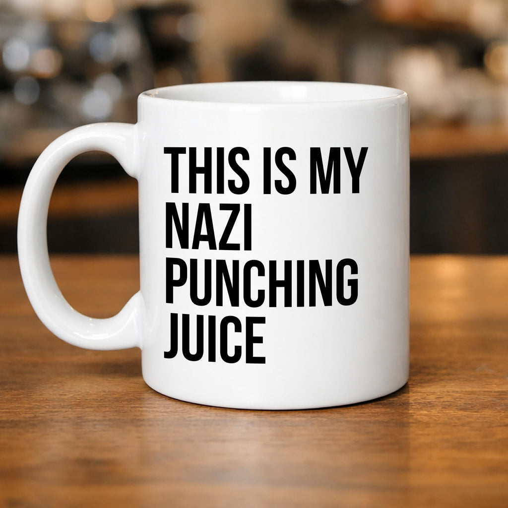 Nazi Puncher Coffee Mug Anti Fascist Mug Political Humor Ceramic Coffee Cup Activist Gift