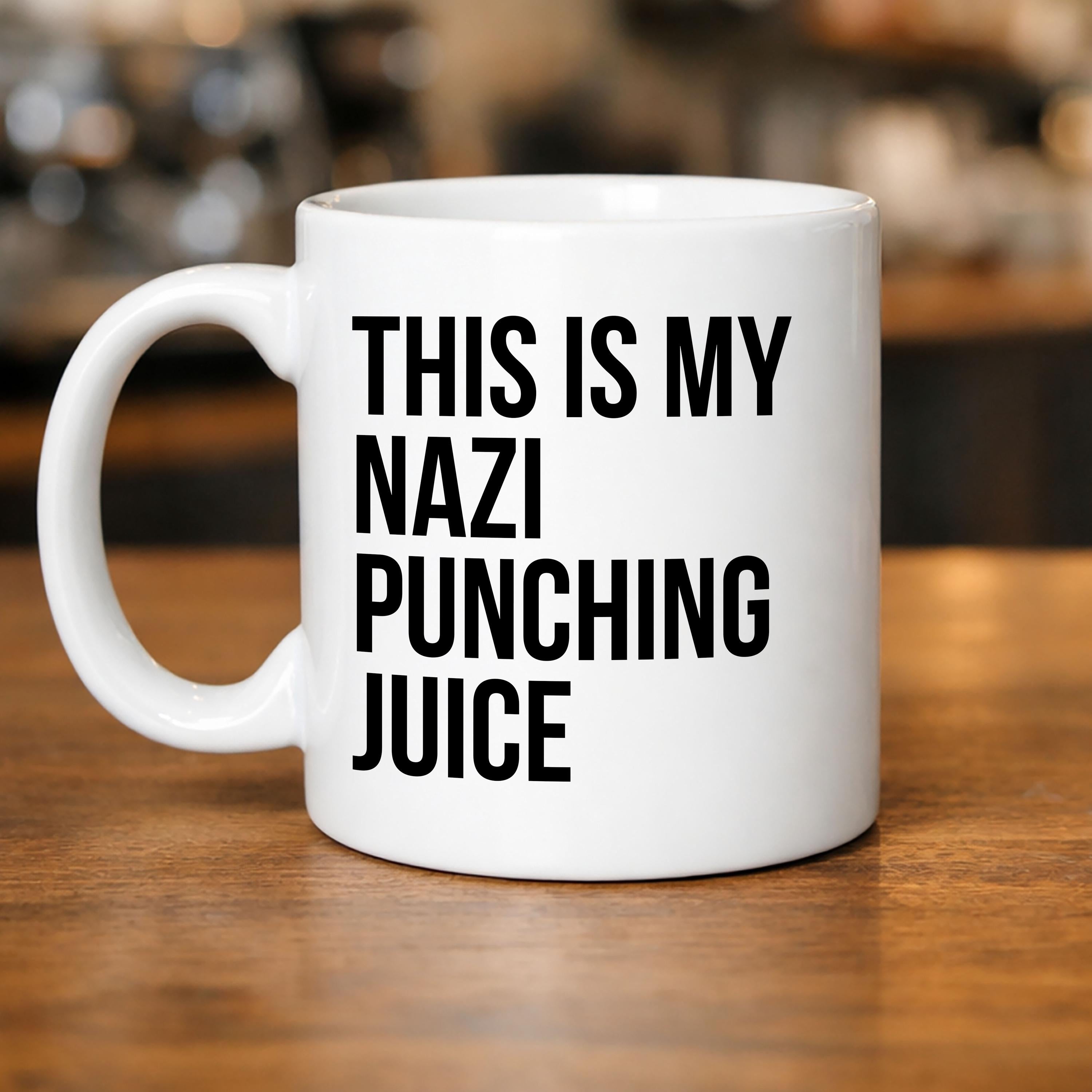 Nazi Puncher Coffee Mug Anti Fascist Mug Political Humor Ceramic Coffee Cup Activist Gift