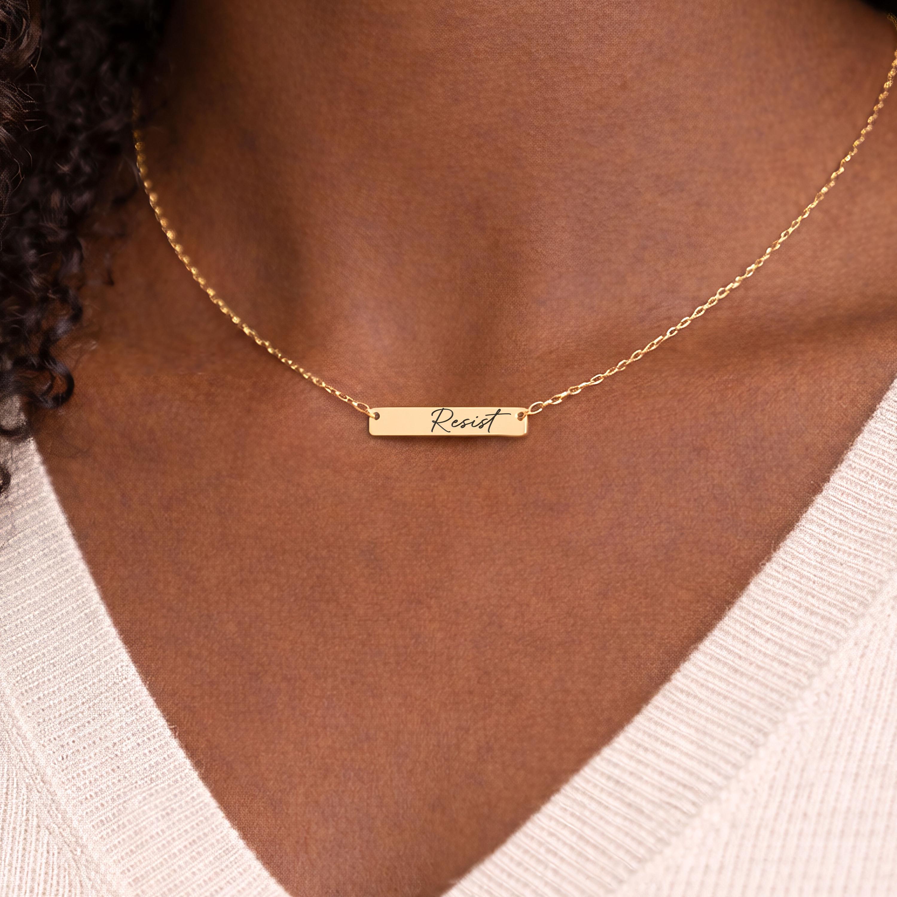 Resist engraved necklace 18k gold plated protest gear feminist
