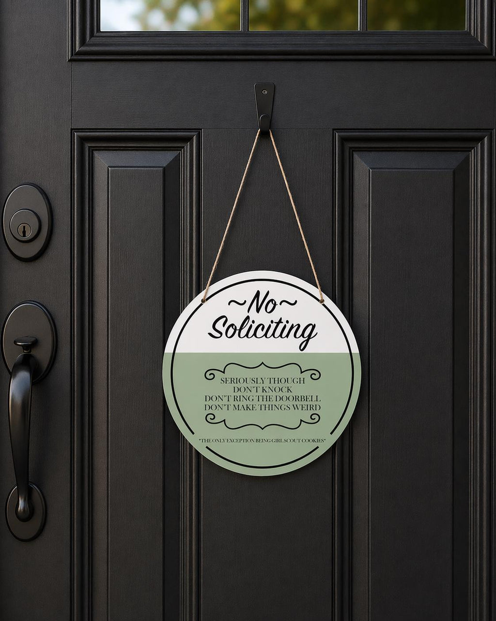 Funny No Soliciting Door Sign: Girl Scout Cookies Exception, Round Hardboard Decor
