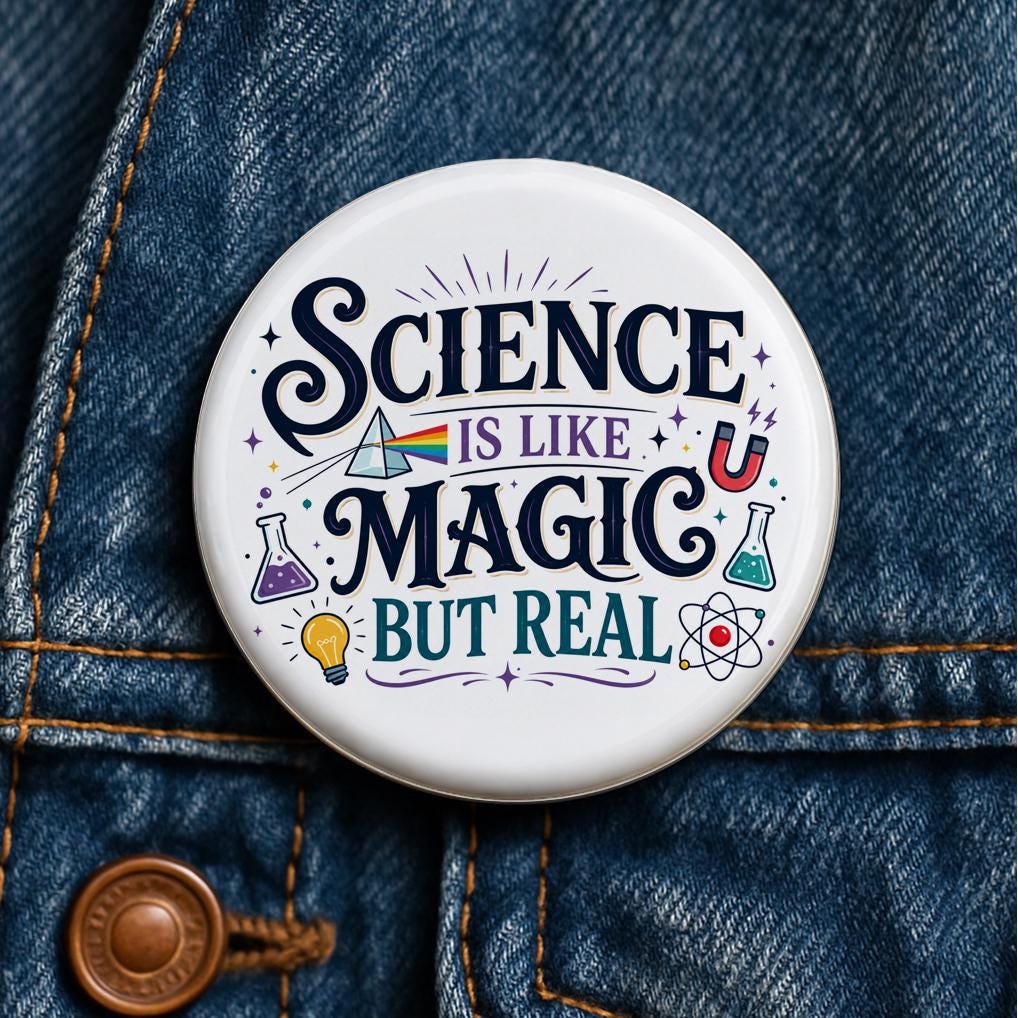 Science Magic But Real Button Pin Magnet Keychain  STEM Teacher Gift