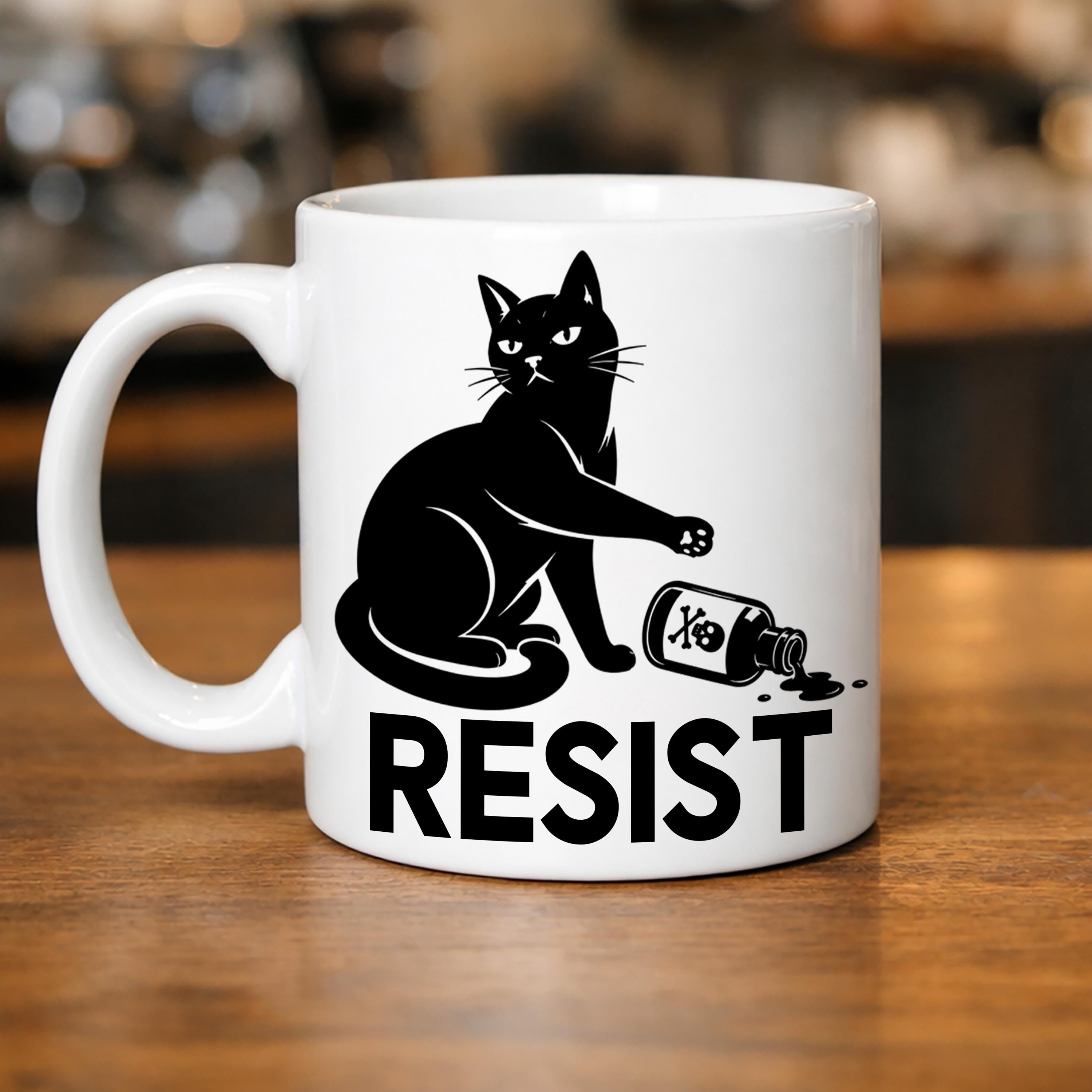 Resist Fascism Black Cat Coffee Mug  Political Activist Ceramic Cup