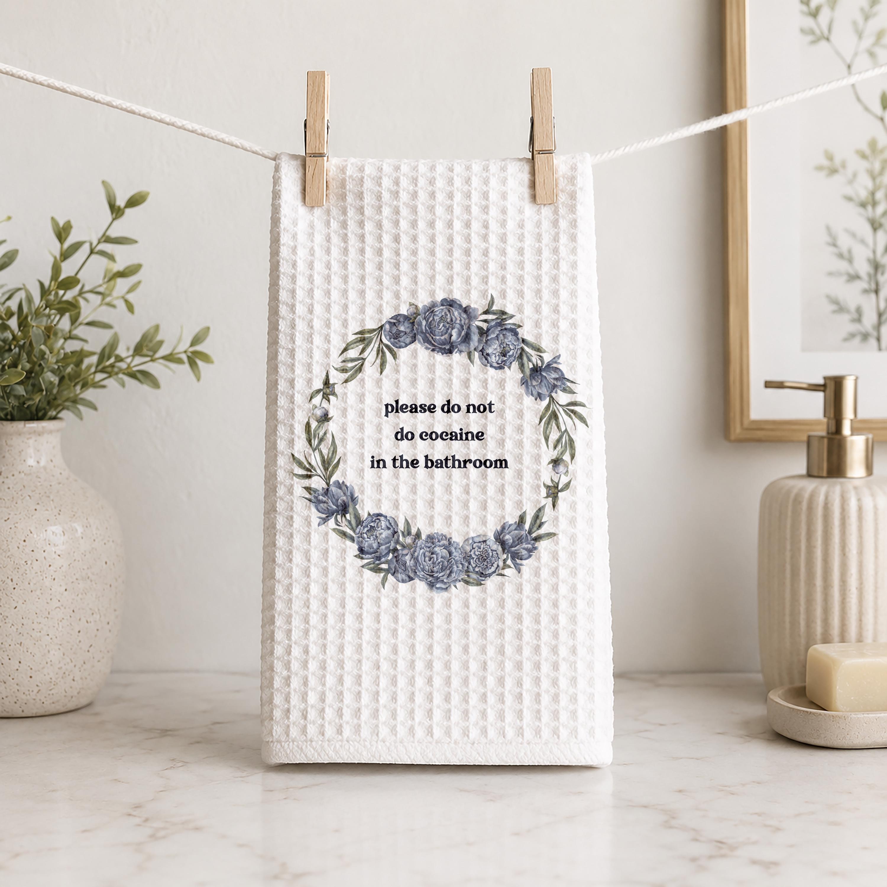 Funny Bathroom Hand Towel: Floral Wreath Humor Decor