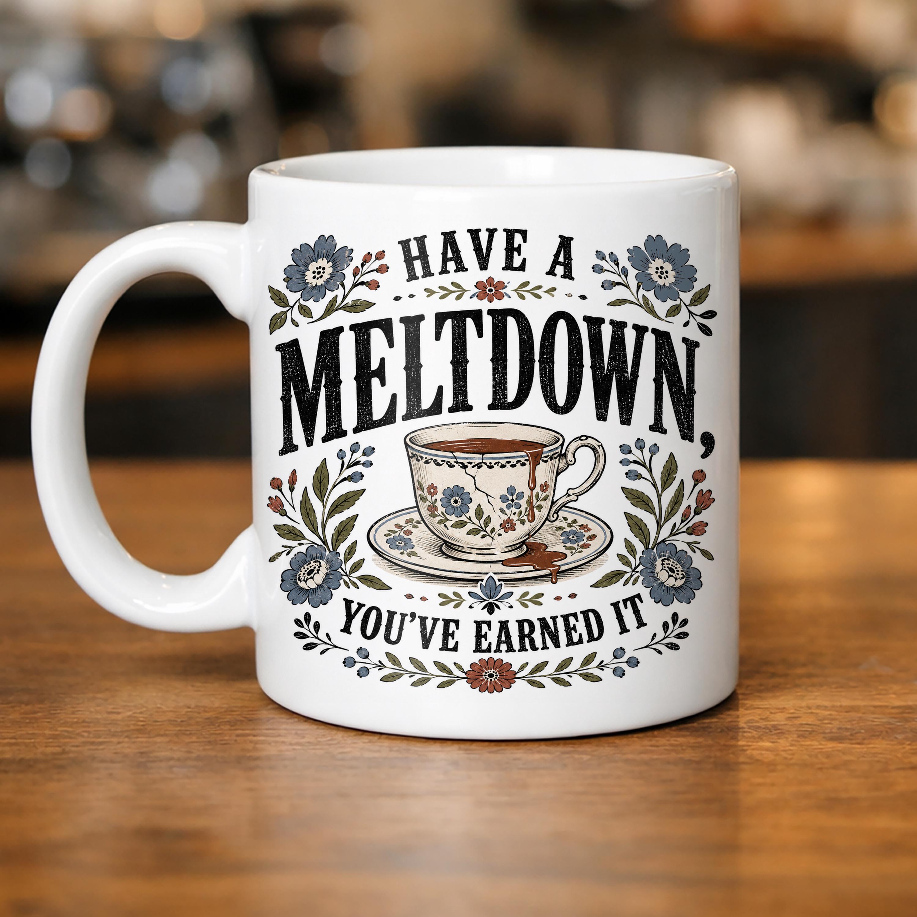 Floral Teacup Mug: Have a Meltdown You've Earned It, Sarcastic Burnout Gift