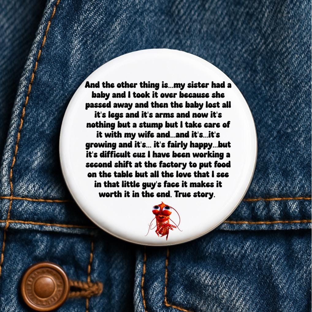 Shrimp True Story Meme Button