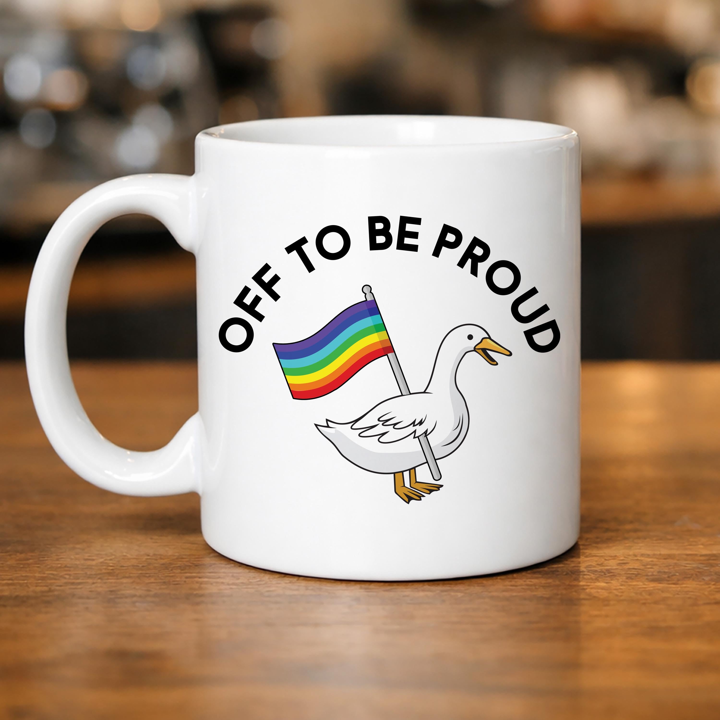 Pride Goose Coffee Mug: Rainbow Flag Ally Support Ceramic Cup