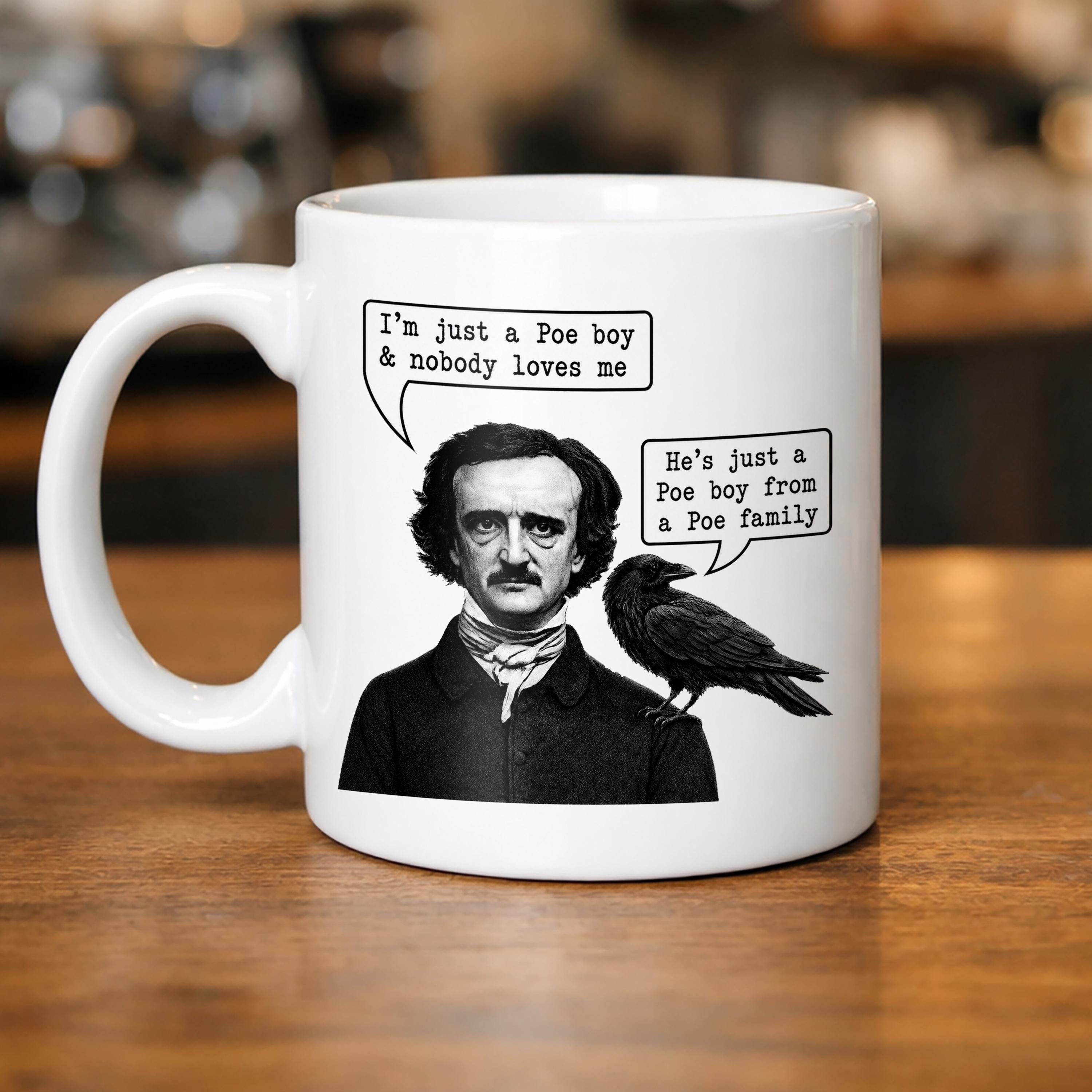Edgar Allan Poe Raven Mug: Literary Pun Coffee Cup for Book Lovers