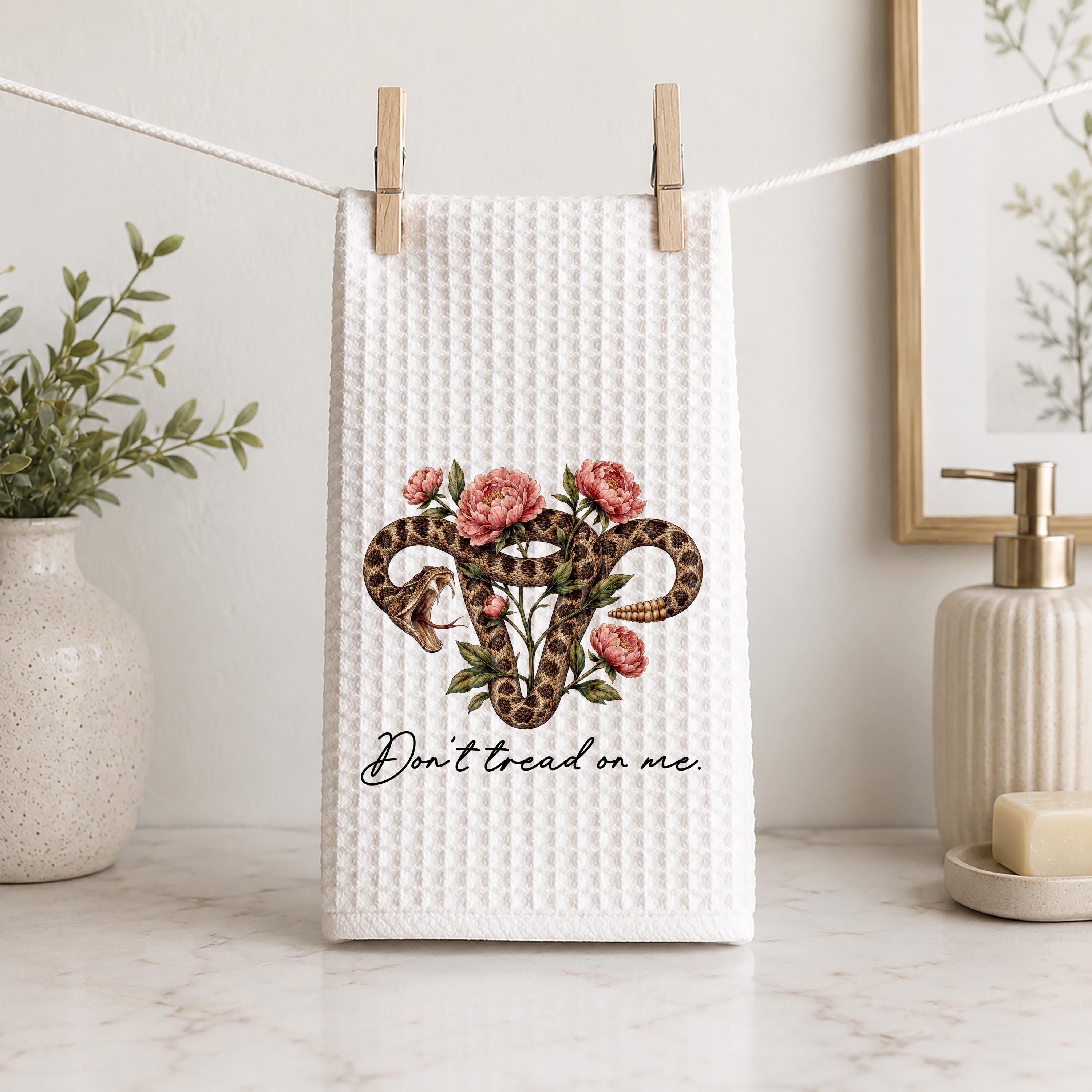 Don't Tread on My Uterus Hand Towel Feminist Kitchen Towel Snake Floral Waffle Weave Towel Women's Rights Gift
