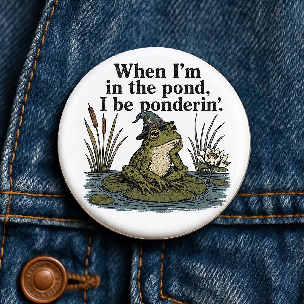 Ponderin' Frog Wizard Button