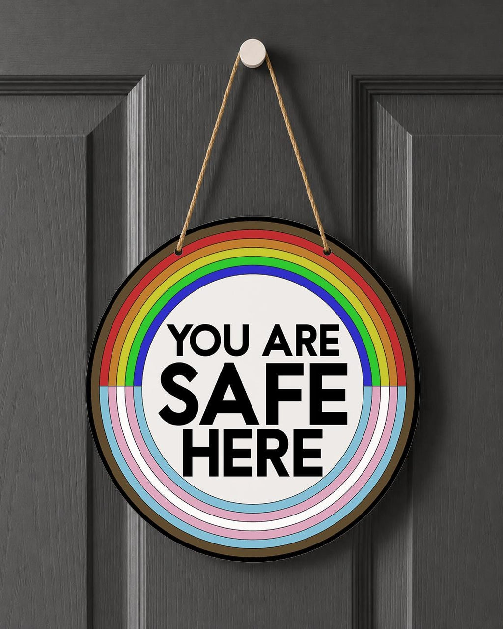 You Are Safe Here Door Hanger: LGBTQ Ally Pride Inclusive Home Decor Sign