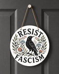Resist Fascism Door Hanger: Raven, Wildflower Folk Art Sign