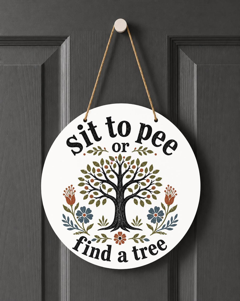 Funny Bathroom Door Hanger: Sit to Pee or Find a Tree Sign  Rustic Farmhouse Decor