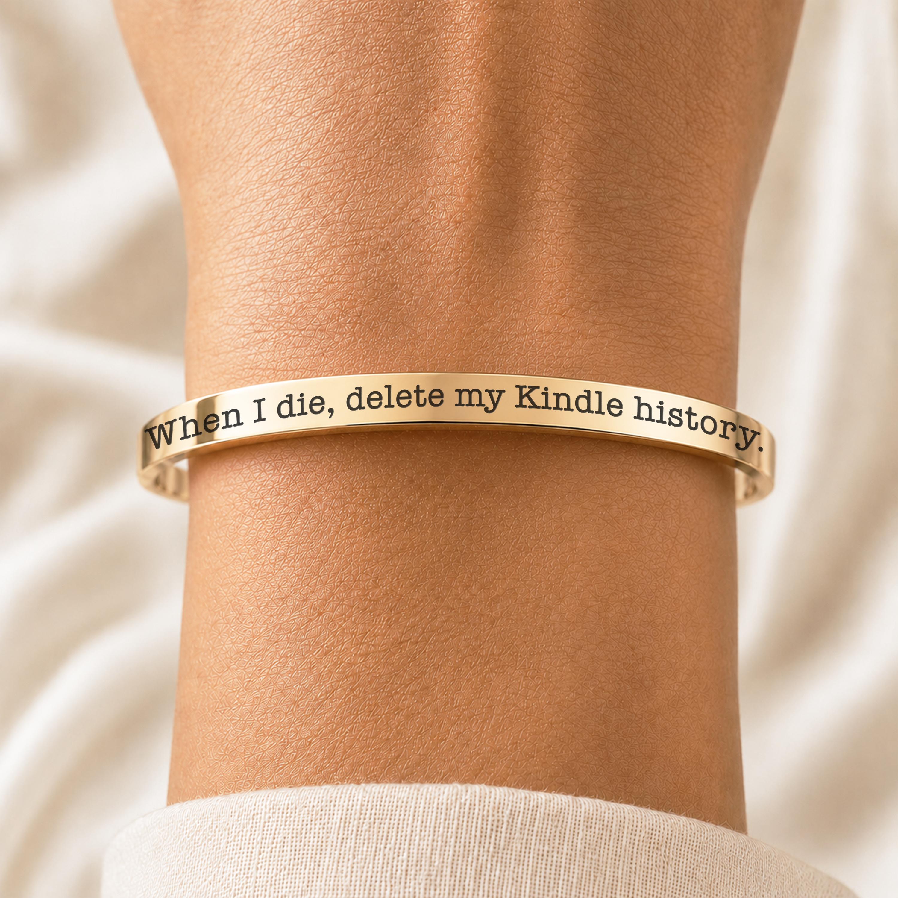 Engraved Kindle History Cuff Bracelet  Stainless Steel Reader Gift