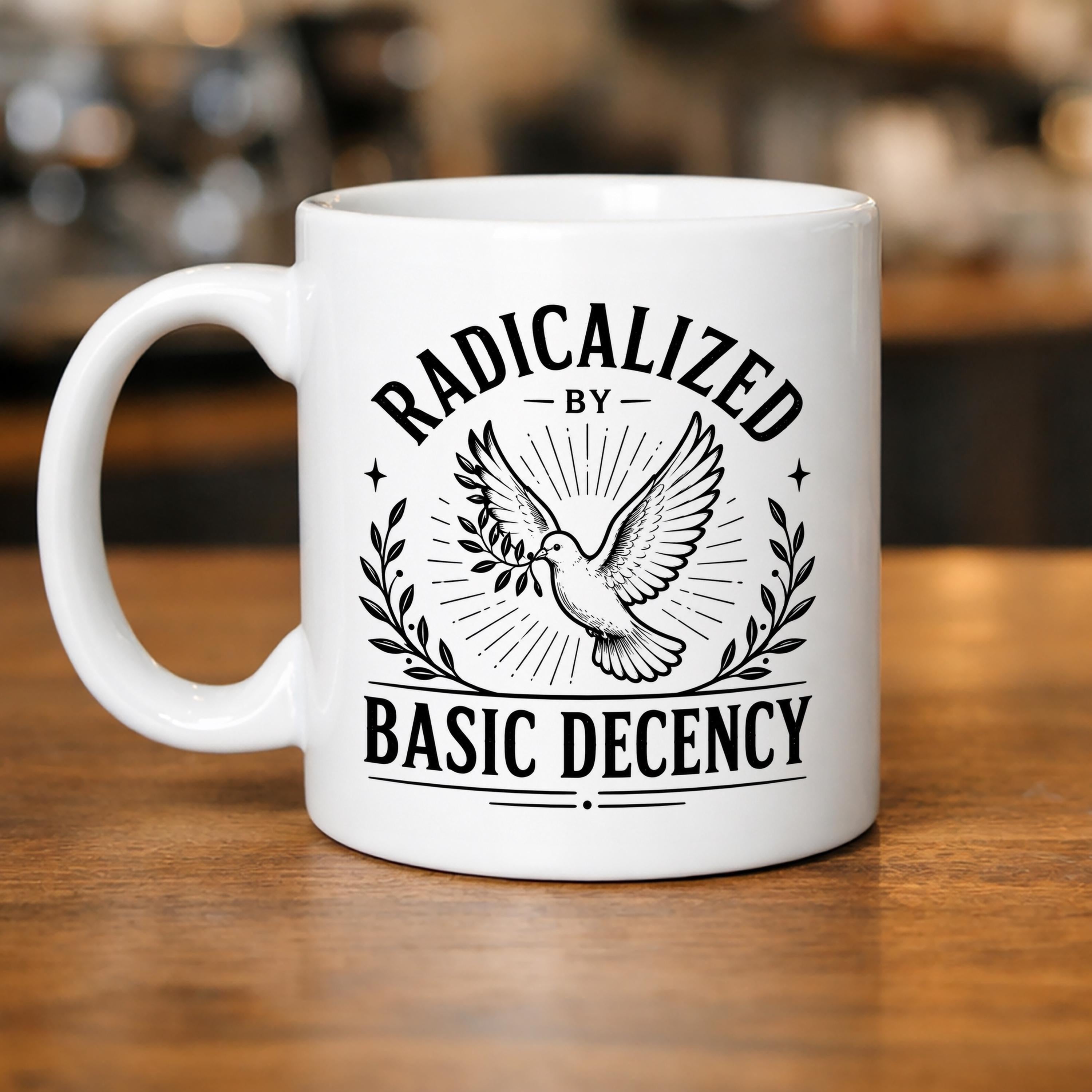 Radicalized by Basic Decency Mug  Human Rights, Progressive Activist Ceramic Cup