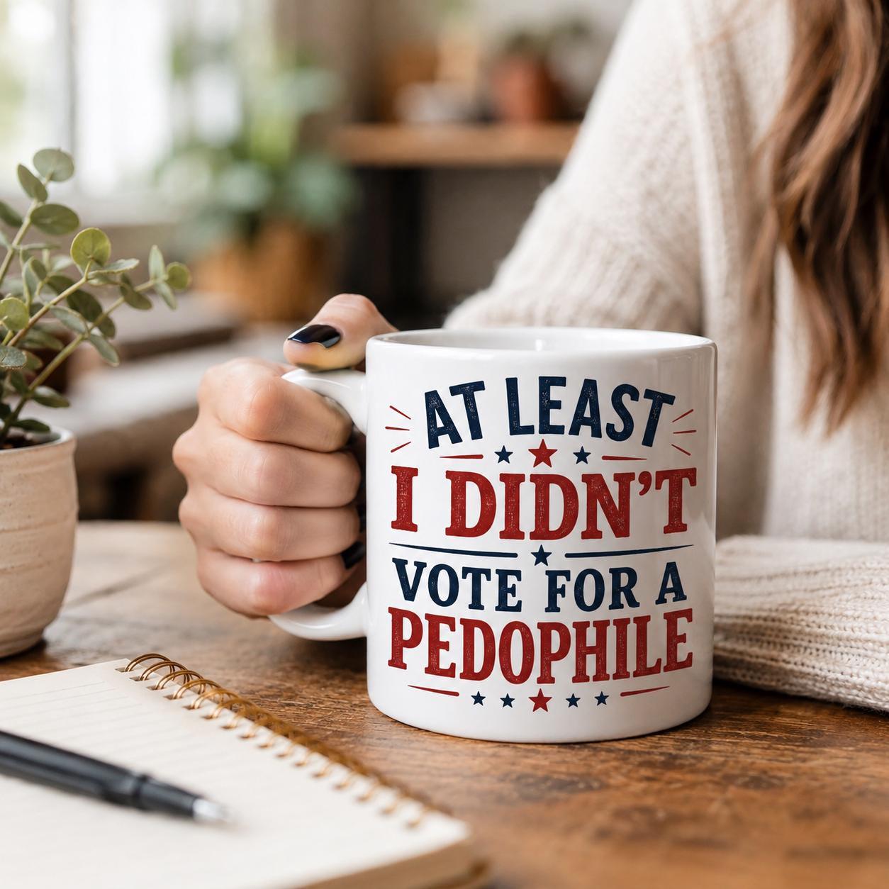 At Least I Didn't Vote for a Pedophile Coffee Mug Funny Political Mug Anti Trump Humor Ceramic Coffee Cup