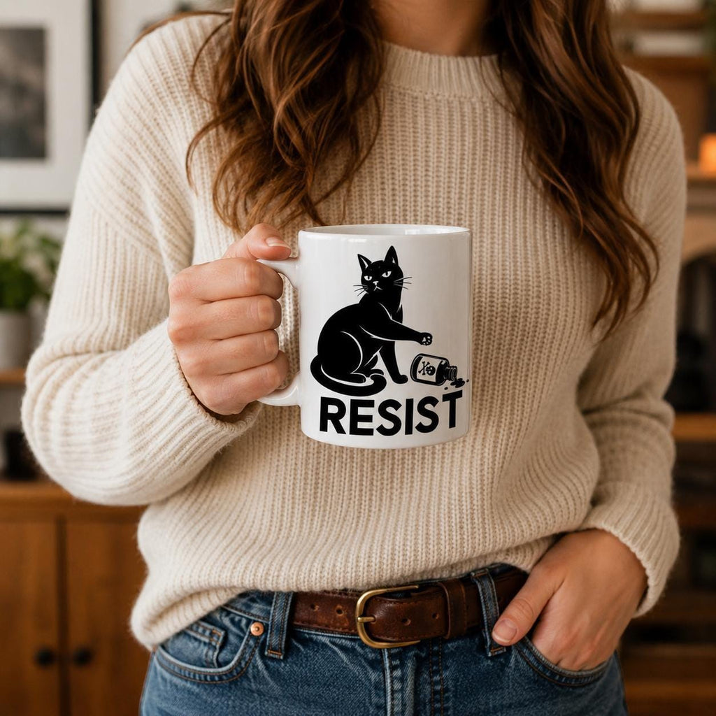 Resist Fascism Black Cat Coffee Mug  Political Activist Ceramic Cup