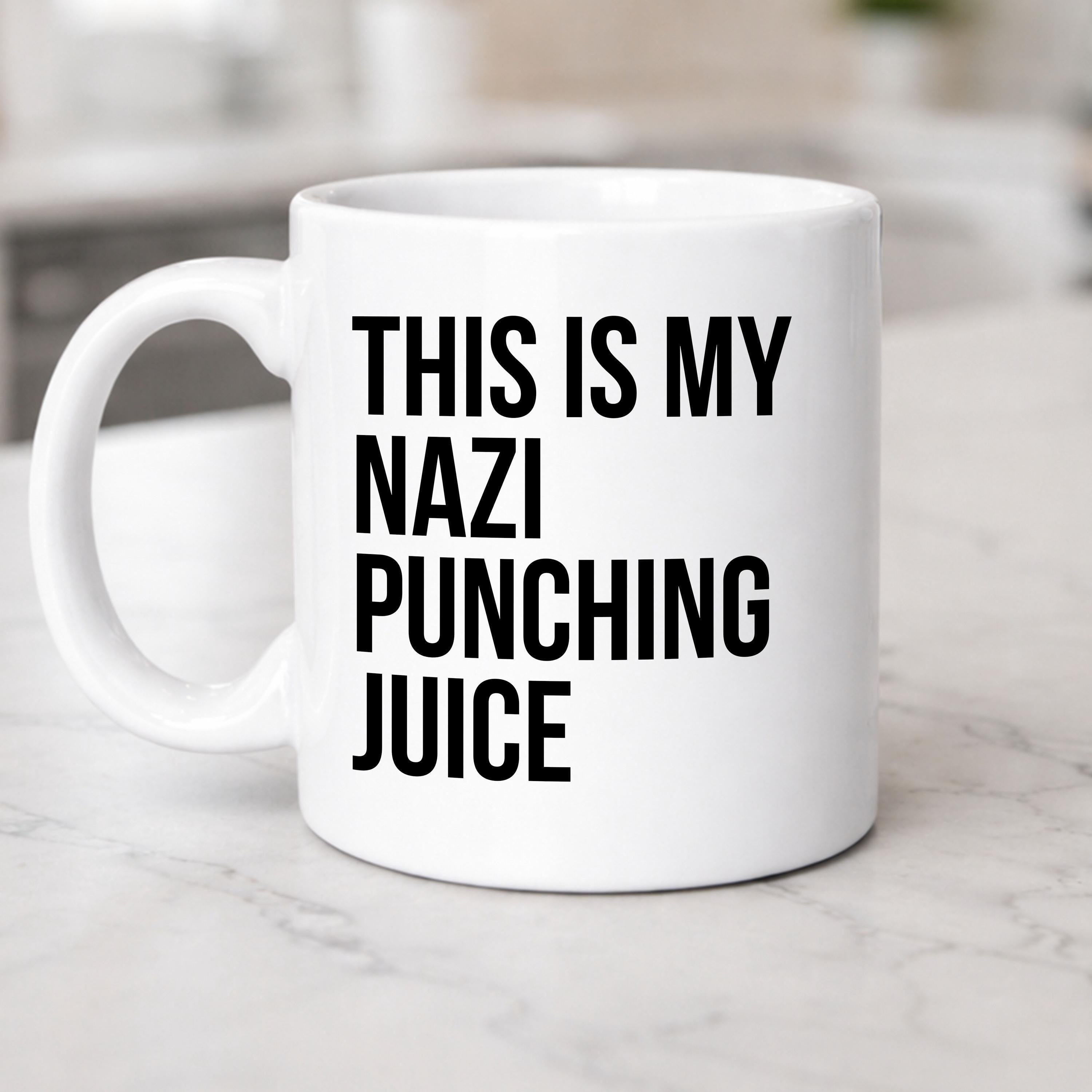 Nazi Puncher Coffee Mug Anti Fascist Mug Political Humor Ceramic Coffee Cup Activist Gift