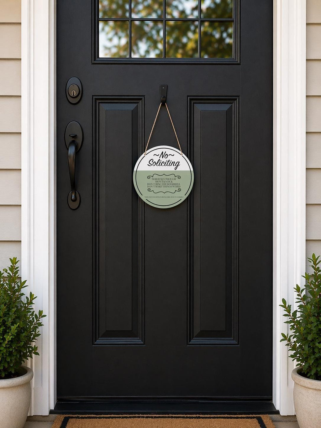 Funny No Soliciting Door Sign: Girl Scout Cookies Exception, Round Hardboard Decor