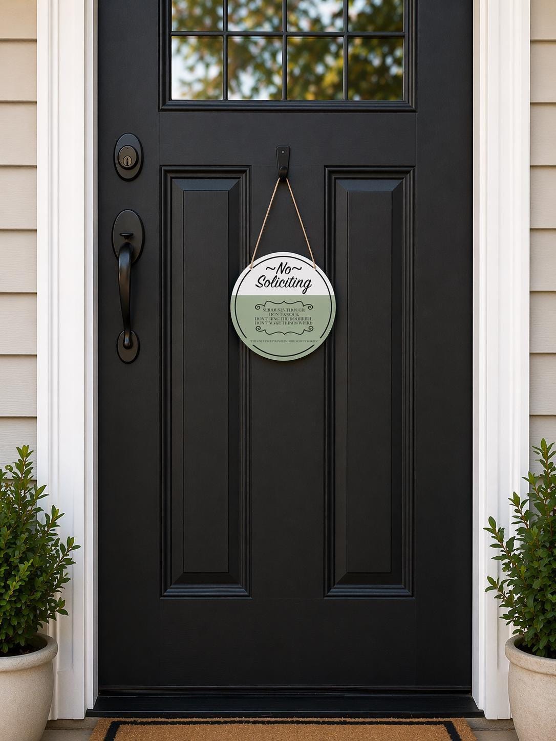 Funny No Soliciting Door Sign: Girl Scout Cookies Exception, Round Hardboard Decor