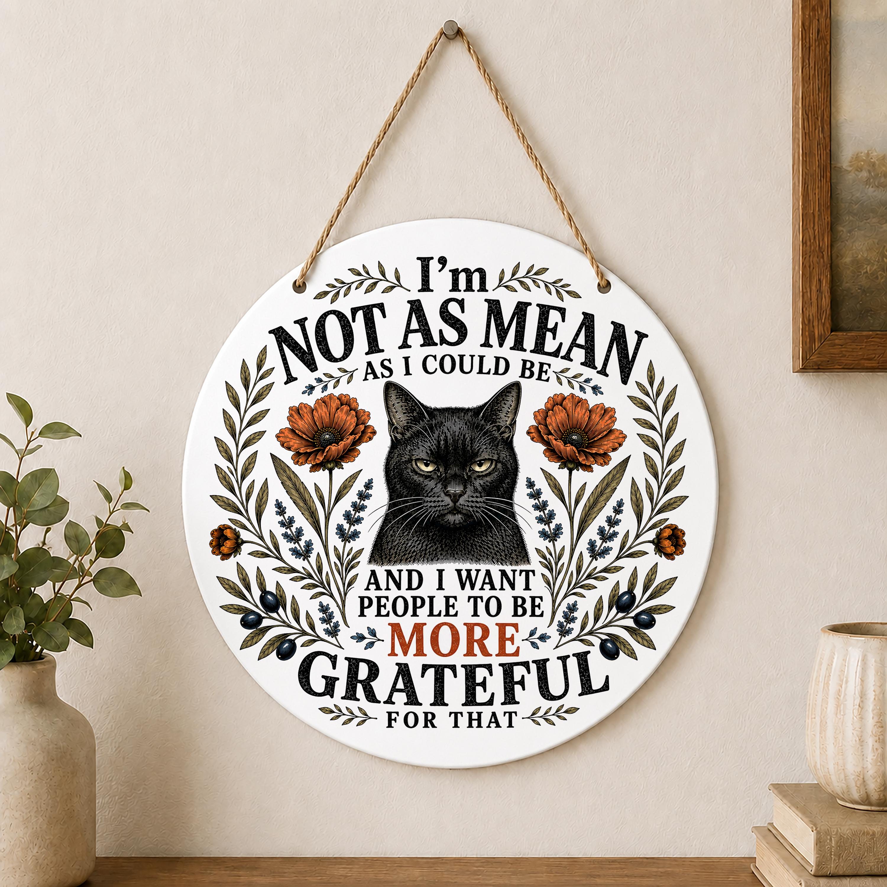 I'm Not As Mean As I Could Be Door Hanger Funny Cat Sign Black Cat Decor Sarcastic Outdoor Hanging Decoration