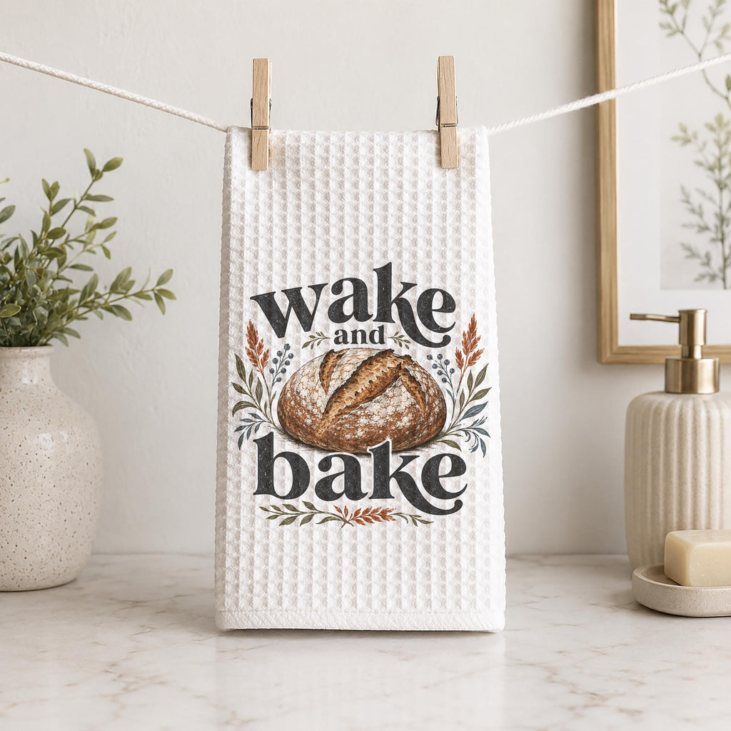 Wake and Bake Hand Towel Funny Sourdough Bread Lover Kitchen Decor