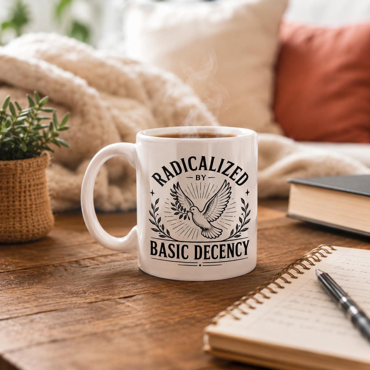 Radicalized by Basic Decency Mug  Human Rights, Progressive Activist Ceramic Cup