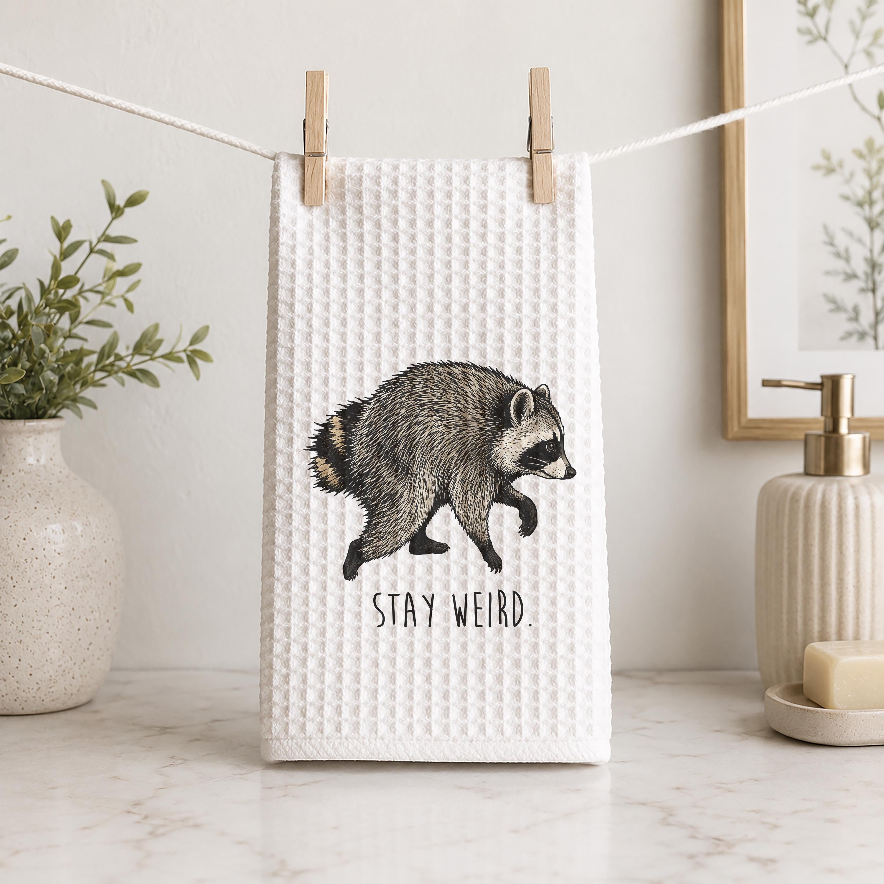 Jimothy the Raccoon Stay Weird Hand Towel
