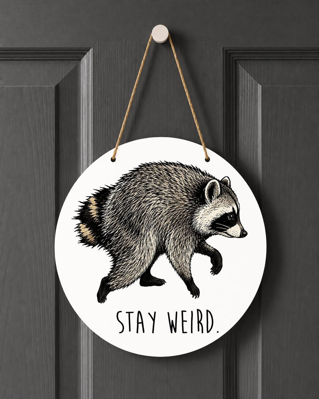 Jimothy the Raccoon Stay Weird Door Hanger Short Spine Raccoon Indoor Outdoor Decoration