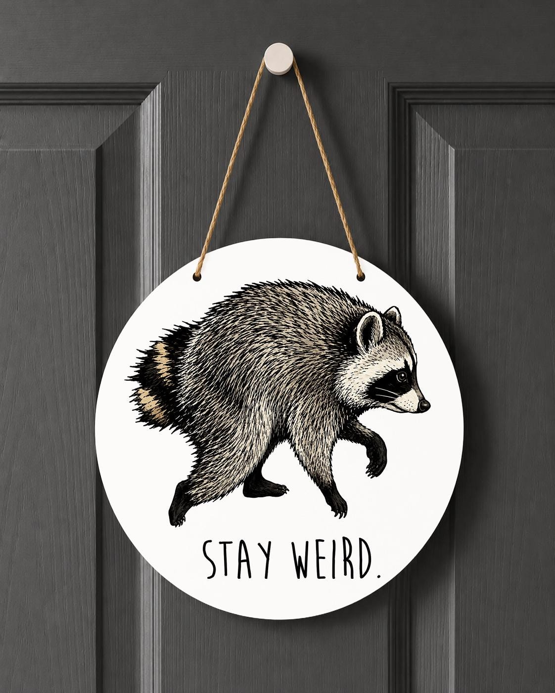 Jimothy the Raccoon Stay Weird Door Hanger Short Spine Raccoon Indoor Outdoor Decoration
