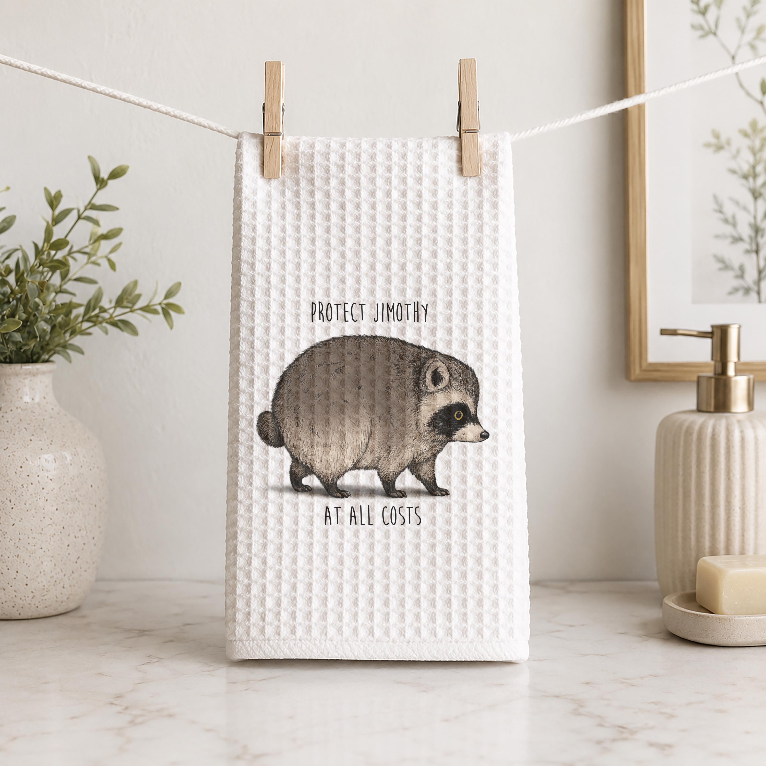 Protect Jimothy At All Costs Hand Towel Short Spine Raccoon Kitchen Bathroom Decor