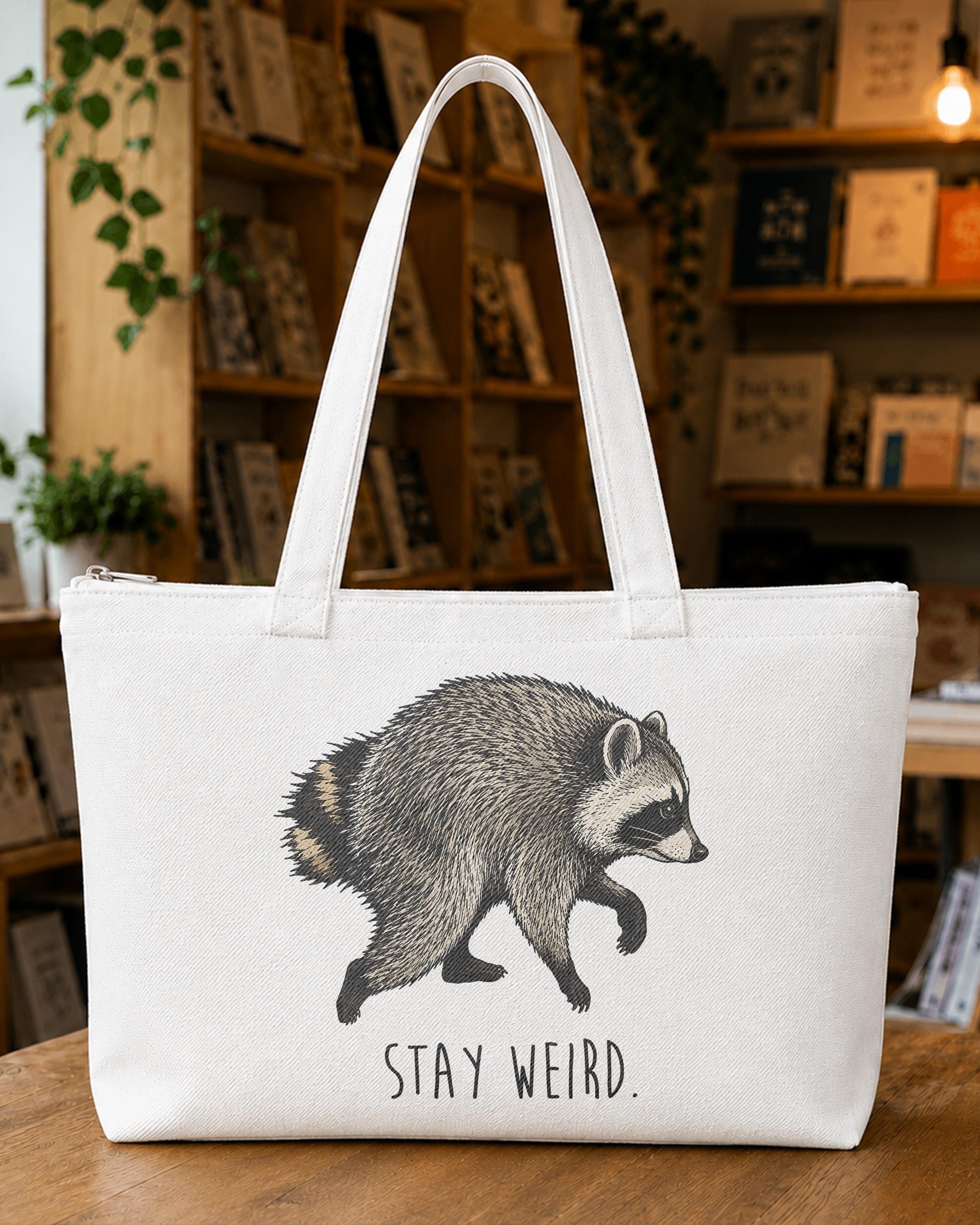 Jimothy the Raccoon Stay Weird Tote Bag