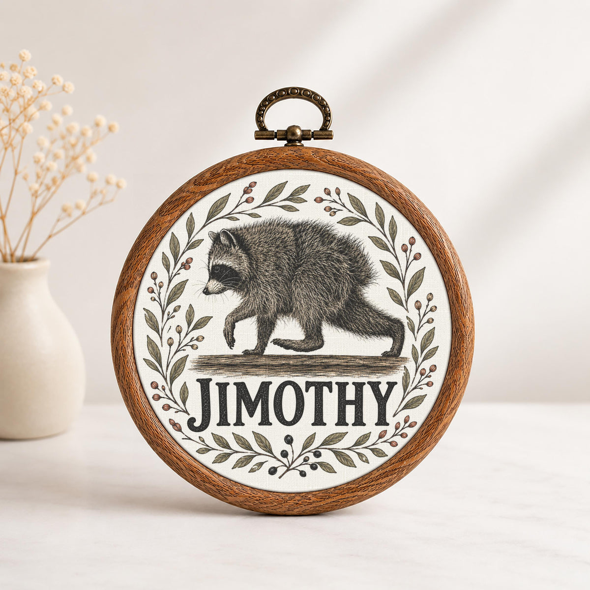 Jimothy Raccoon Faux Embroidery Hoop