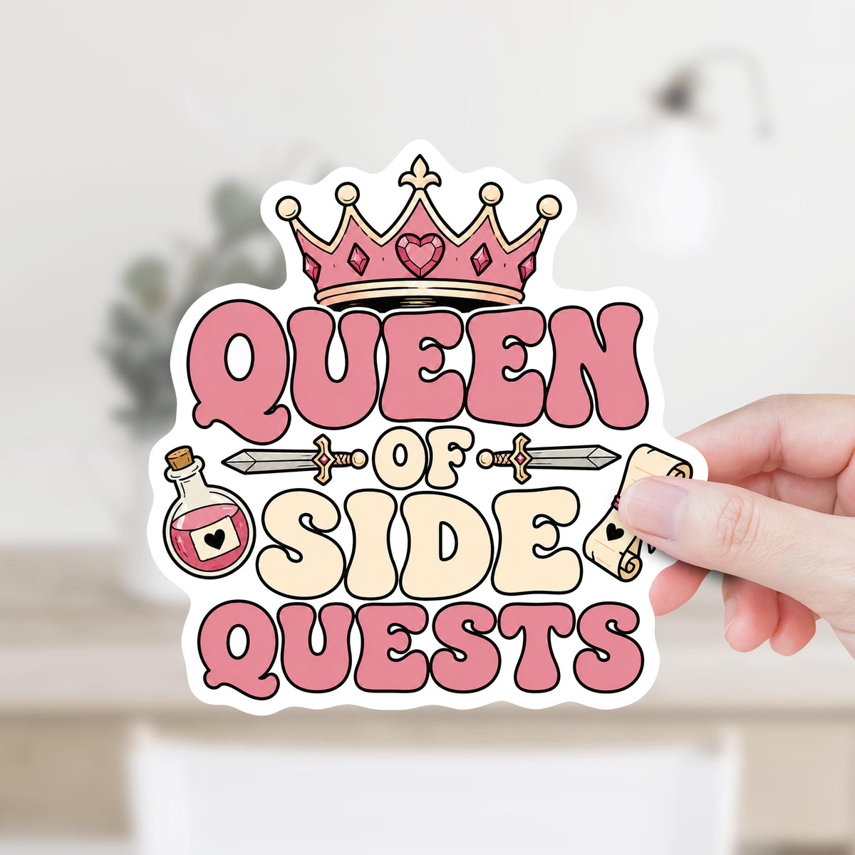 Queen of Side Quests Pink Sticker or Magnet
