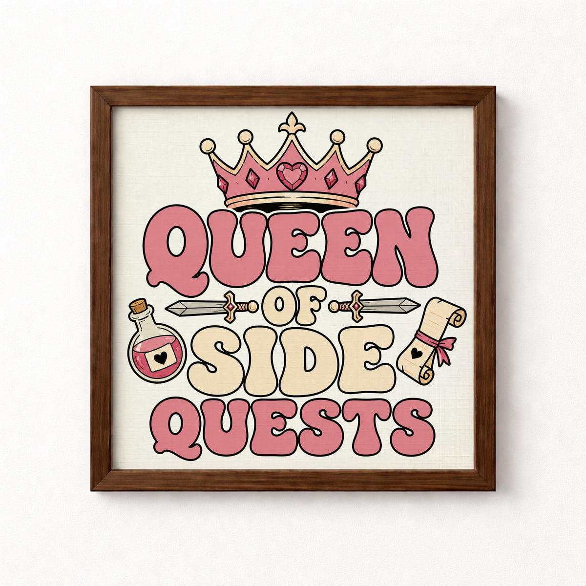 Queen of Side Quests Pink Unframed Art Print