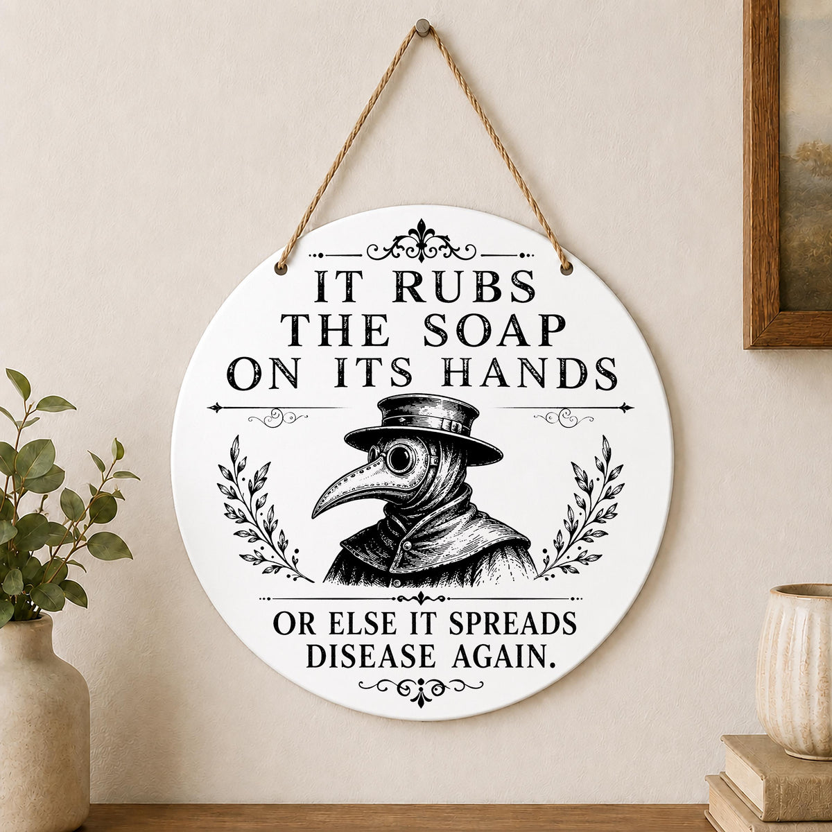 Wash Your Hands Plague Doctor Wall Hanging